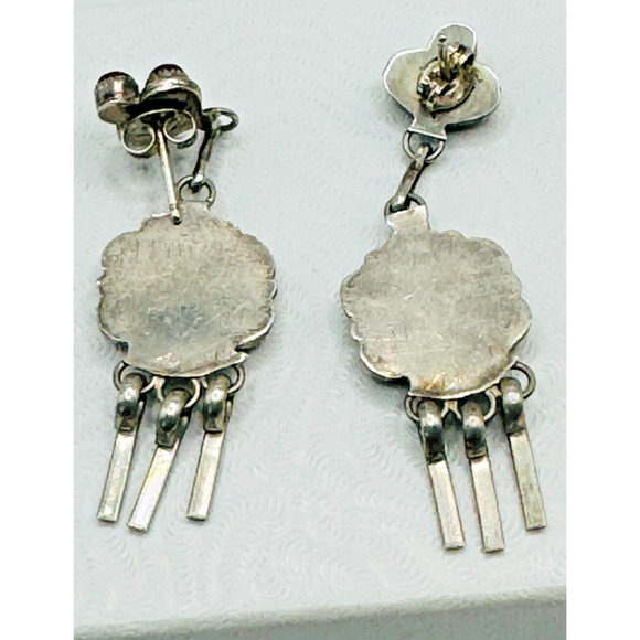 Vintage Signed Homer and Gloria Vacit Zuni 925 Sterling Coral Dangle Earrings - Picture 4 of 7